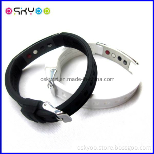 Negative Ion Sports Silicone Energy Magnetic Titanium Bracelet with Diamond (P072)
